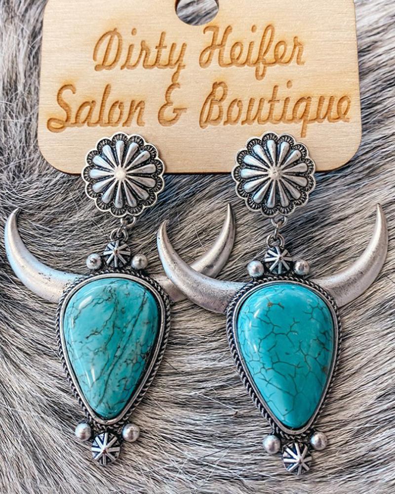 

1Pair Bohemian West Cowboy Turquoise Drop Earrings, Blue