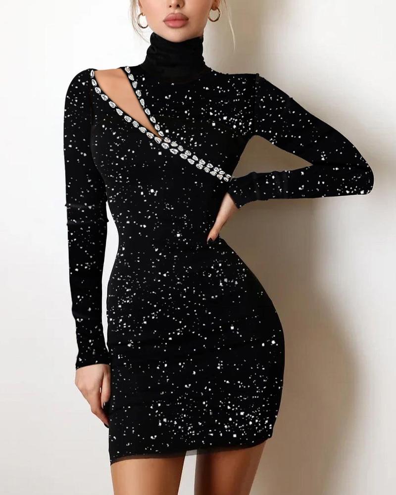 

Cutout Rhinestone Decor Glitter Bodycon Dress, Black