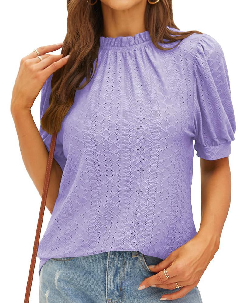 

Puff Sleeve Eyelet Embroidery Top, Light purple