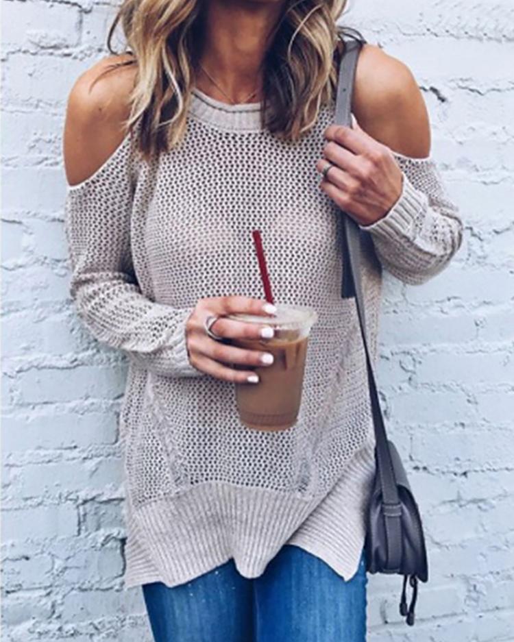 

Trendy Plain Open Shoulder Casual Sweater, Pink