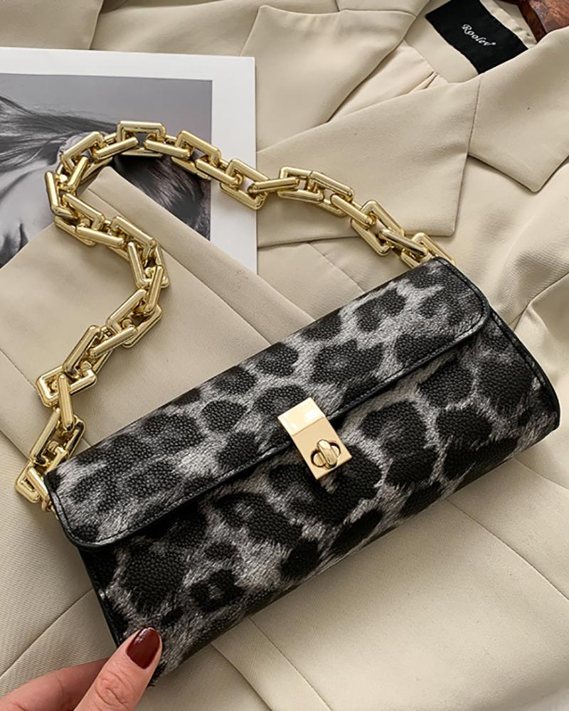 

Chain Strap Leopard Print Buckled Handbag