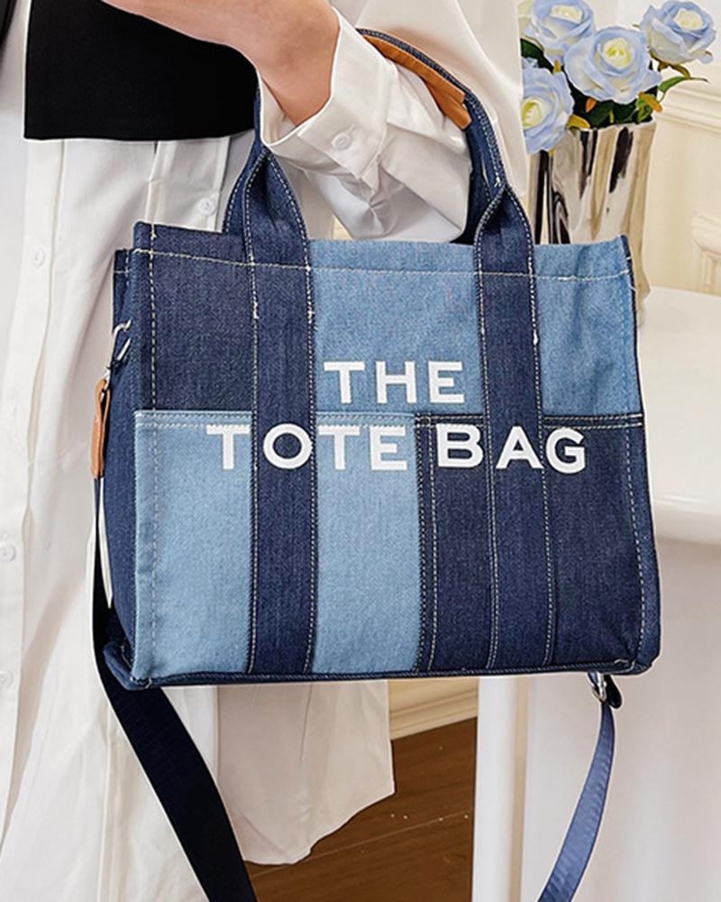 

Letter Print Large Capacity Tote Bag, Blue