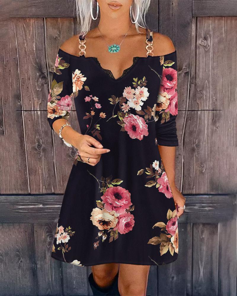 Floral Print Cold Shoulder Casual Dress