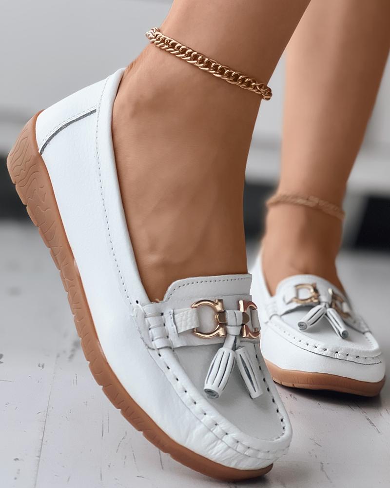 

PU Leather Slip On Loafers, White