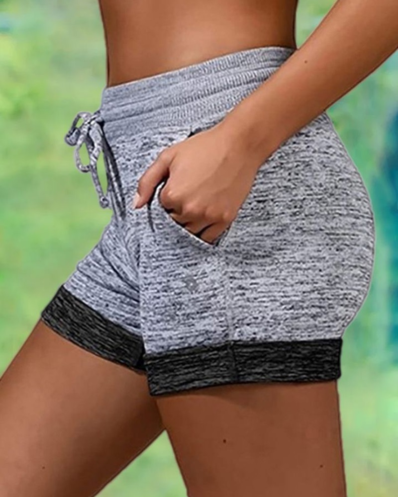 

Contrast Paneled Drawstring Active Shorts, Light gray