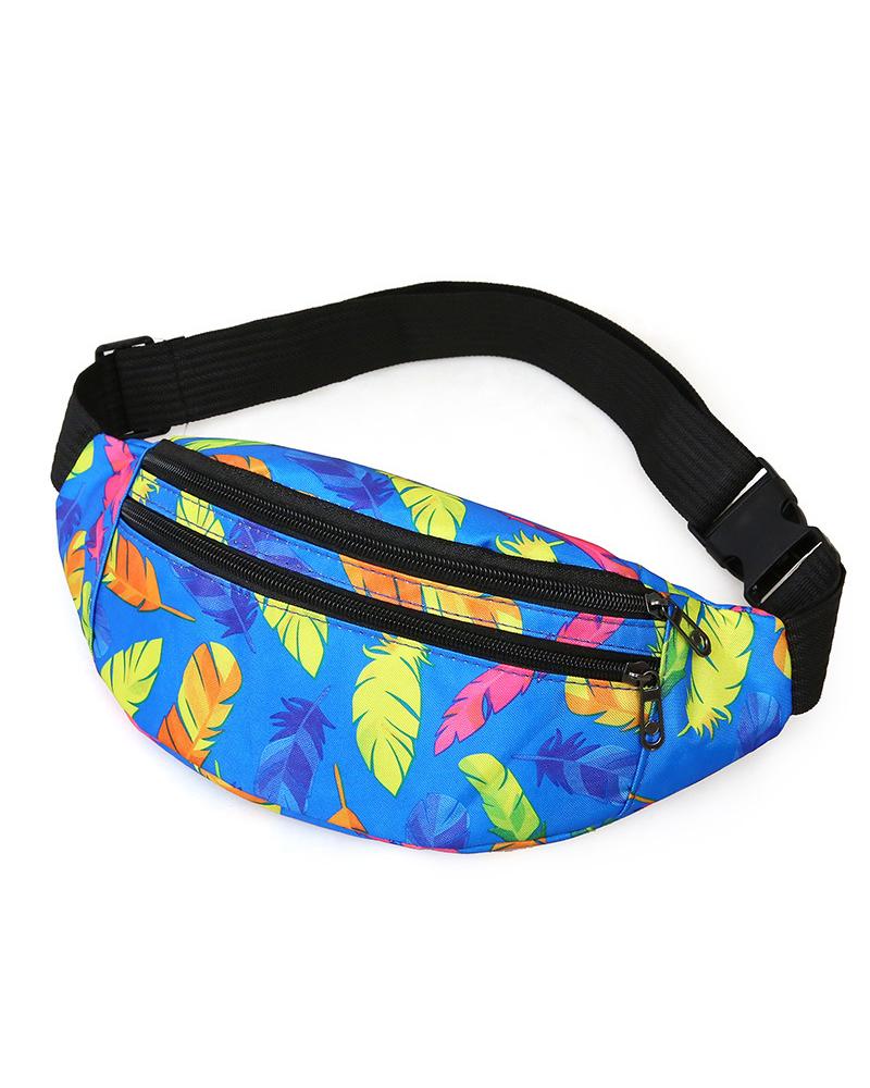 

Feather Print Zipper Design Phone Waist Fanny Pack, Style8