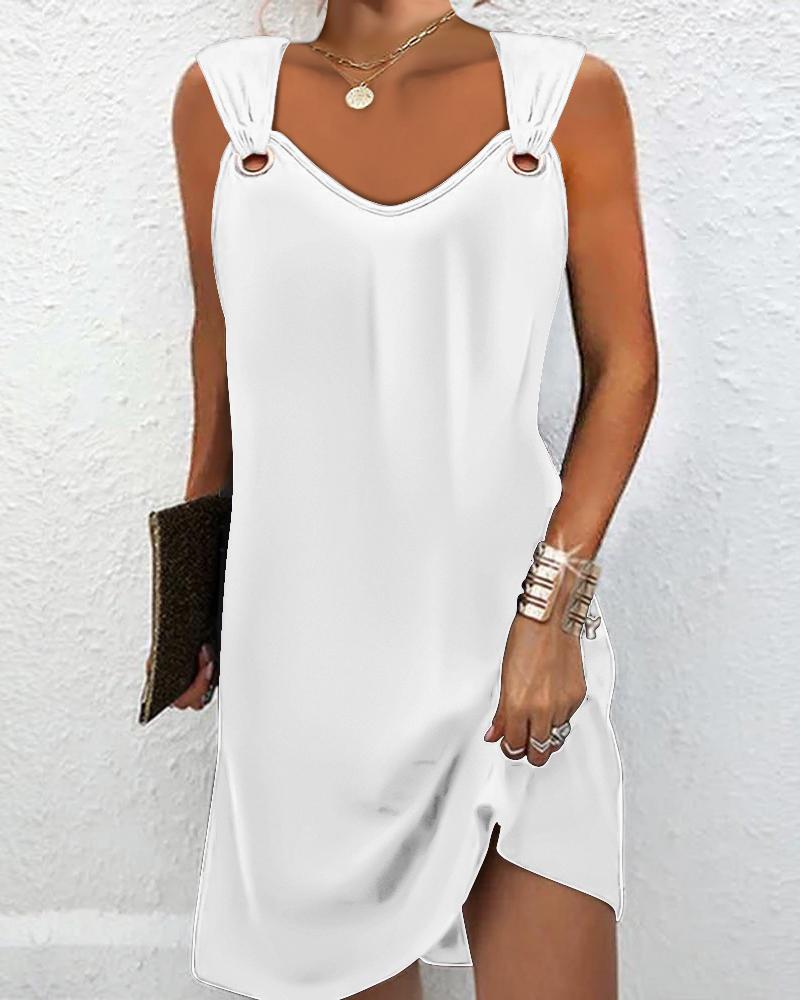 

Eyelet Sleeveless V-Neck Casual Dress, White