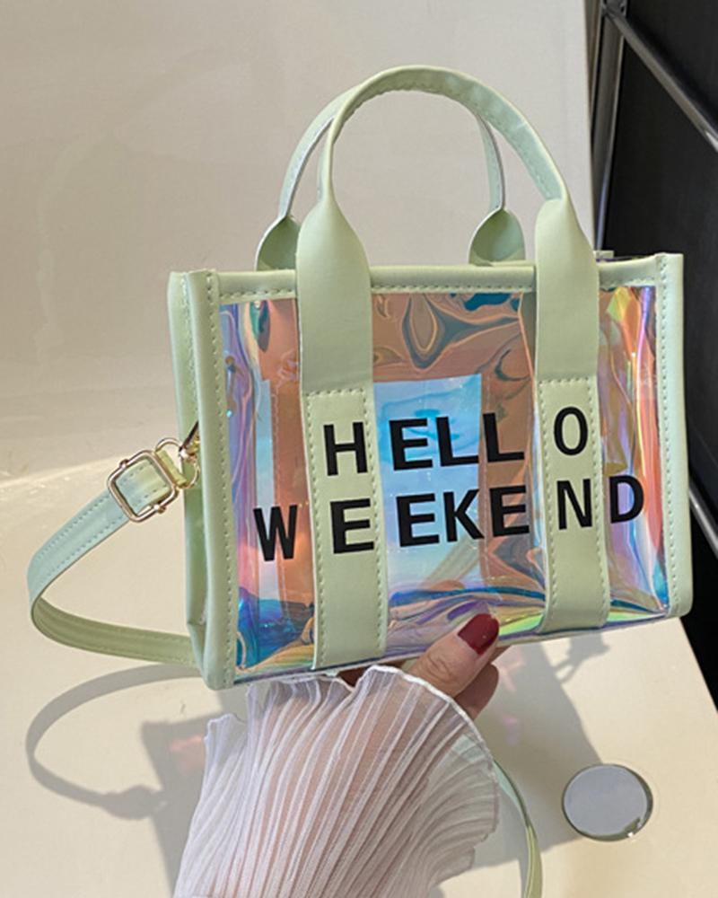 

Holographic Letter Large Capacity Top Handle Crossbody Tote Bag, Green