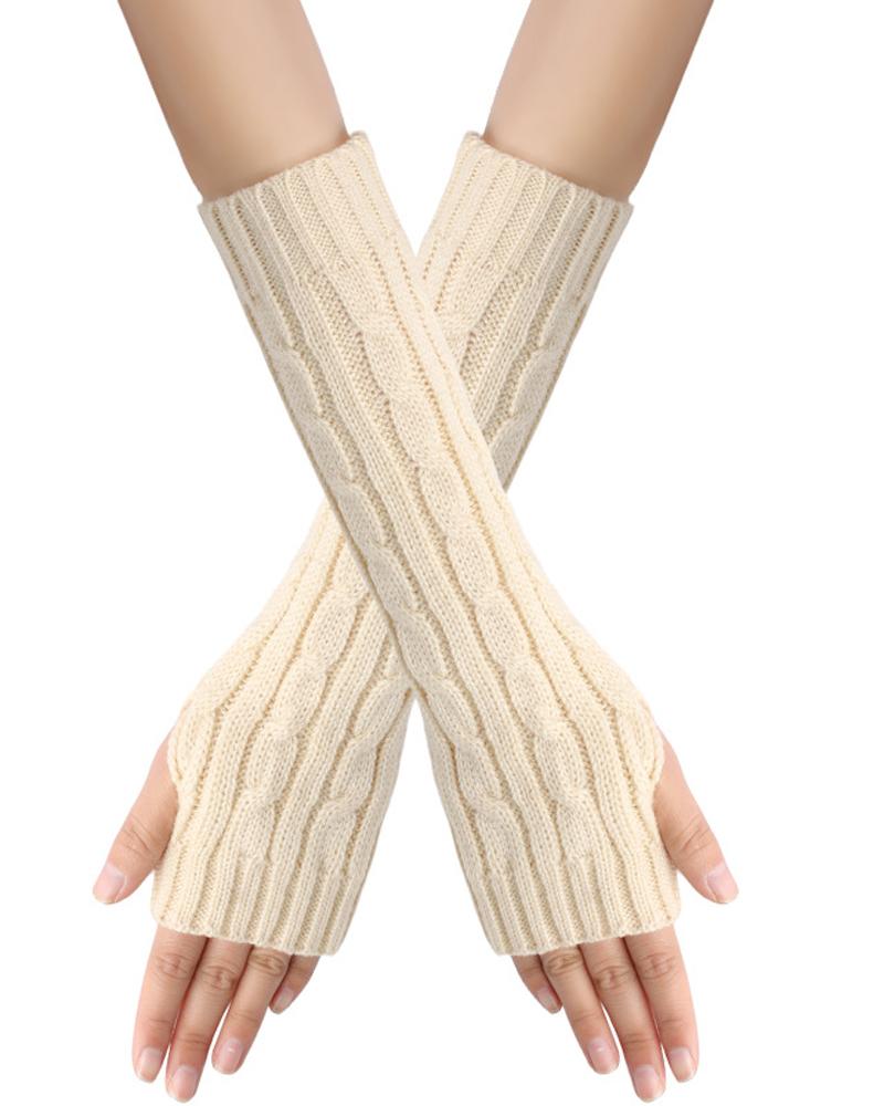 

1Pair Warm Cable Knit Fingerless Gloves, Beige