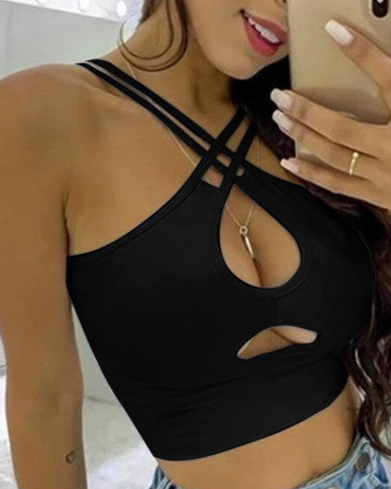 

Solid Halter Skinny Sleeveless Tanks, Black