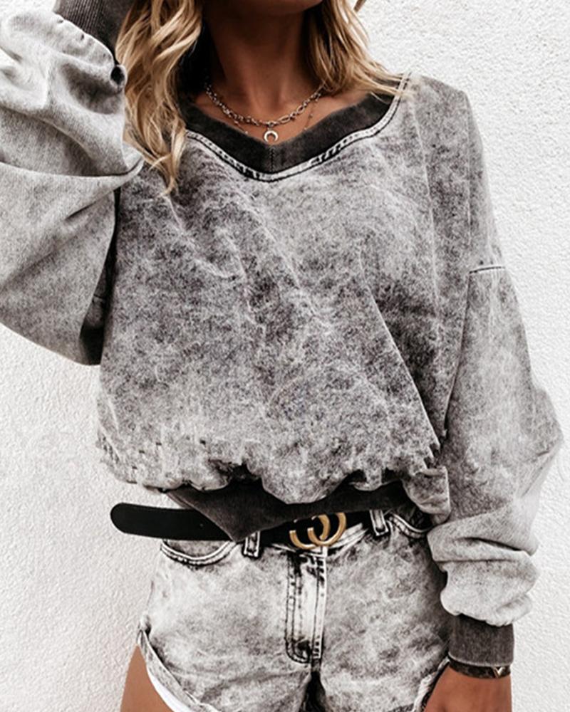 

Loose Tie Dye Long Sleeve Sweatshirt, Gray