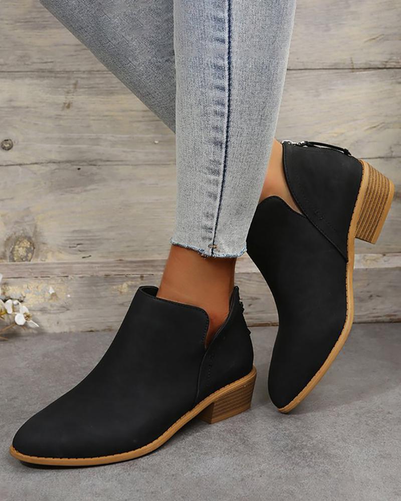 

Zipper Design Point Toe Boots, Black