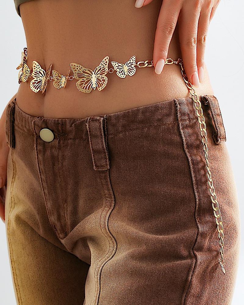 

1pc Butterfly Pattern Waist Chain Fashionable Body Belt, Gold