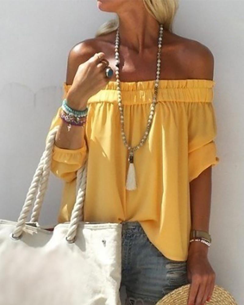

Off Shoulder Frill Hem Casual Top, Yellow