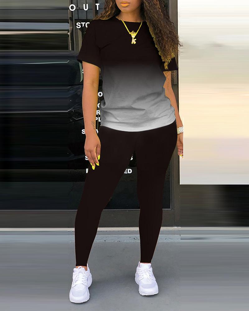 

Plus Size Ombre Casual T-shirt & Pants Set, Black