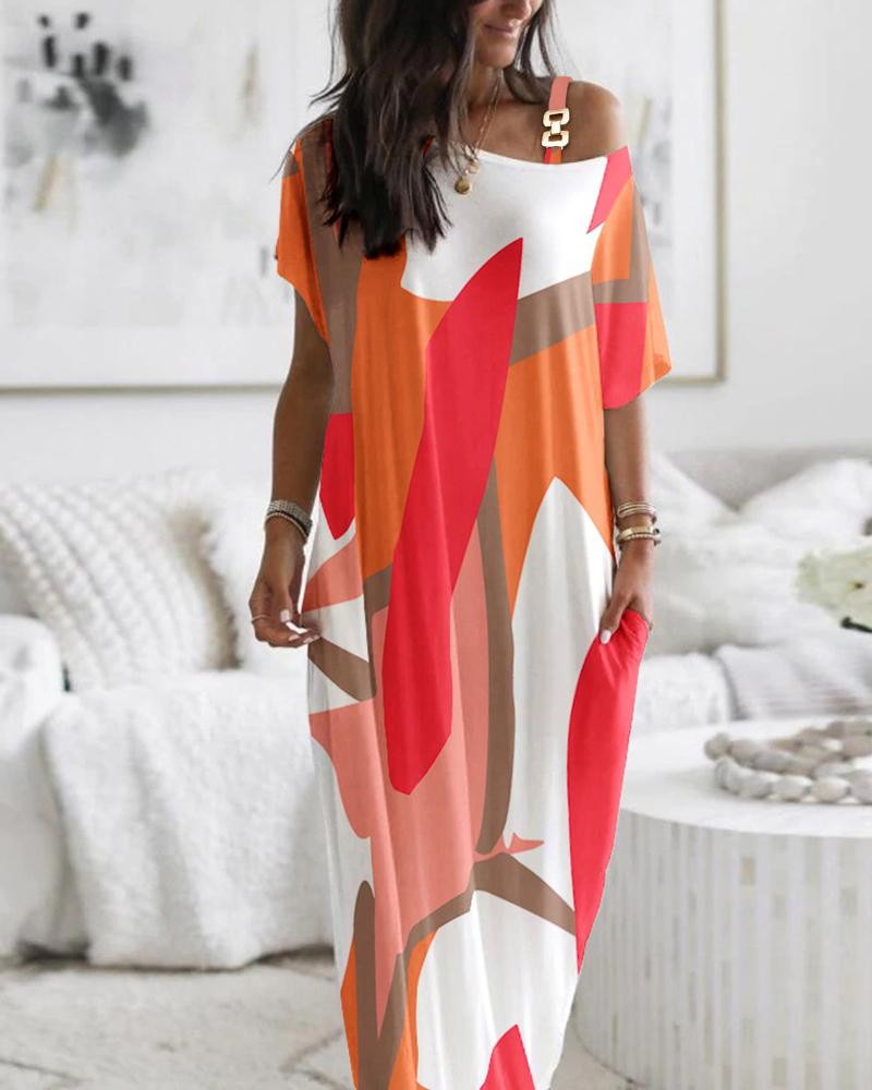 

Colorblock Chain Strap Cold Shoulder Maxi Dress, Multicolor