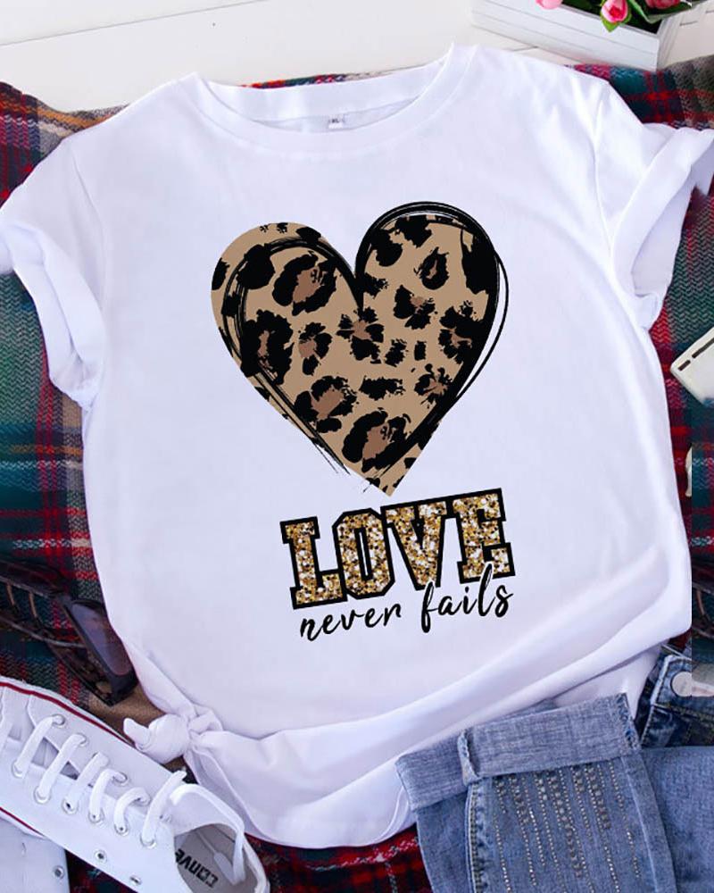 

Valentine's Day Love Heart Print Casual T-shirt, White