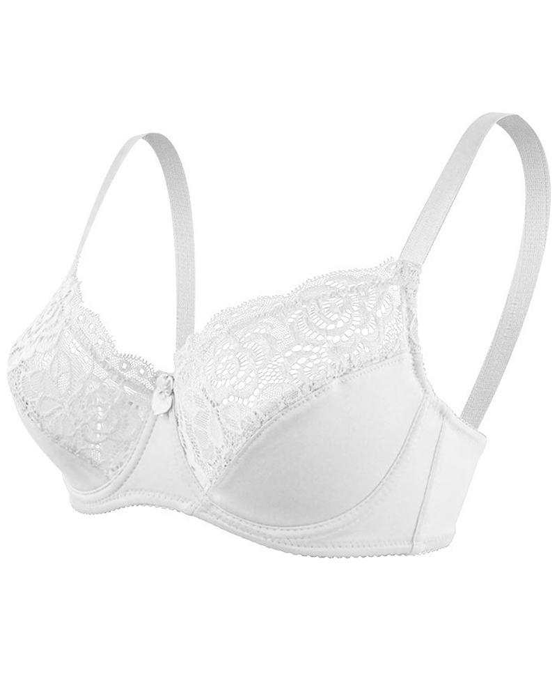 

Plus Size Bowknot Decor Lace Patch Push Up Bra, White