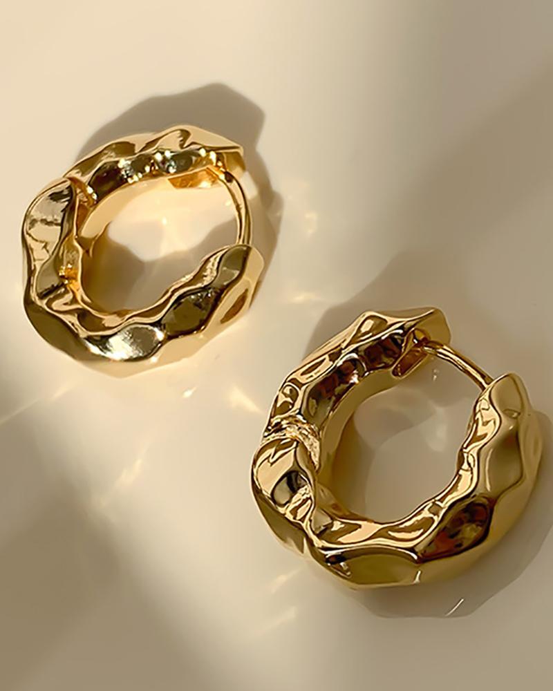 

1Pair Asymmetrical Metal Hoop Earrings, Gold