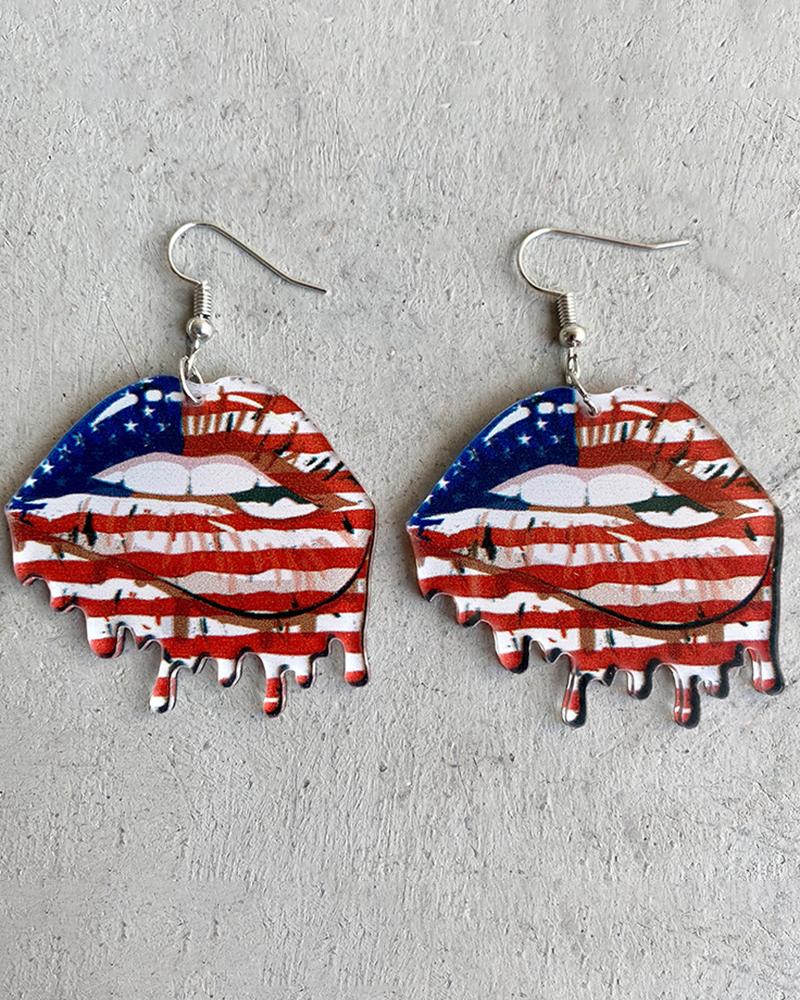 

1Pair Independence Day Flag Lip Shaped Hook Earrings, Style1