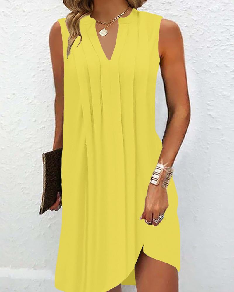 

Notch Neck Ruched Casual Dress, Yellow