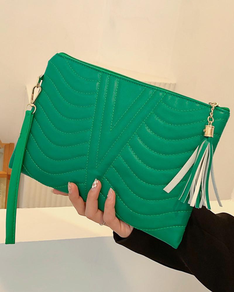 

Quilted Zipper Tassel Detail Clutch Bag, Green