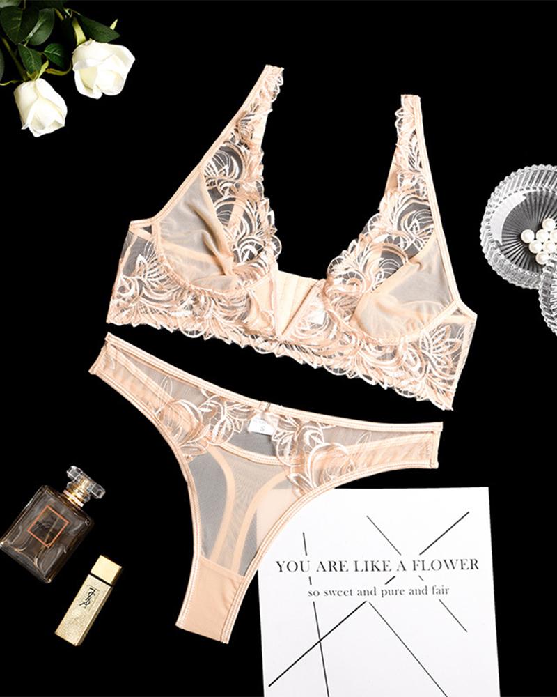

Sexy See-through Lace Sling Skinny Bra Sets, Nude