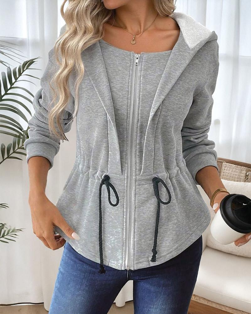 

Veste à capuche décontractée avec cordon de serrage à la taille et ourlet asymétrique, Gray
