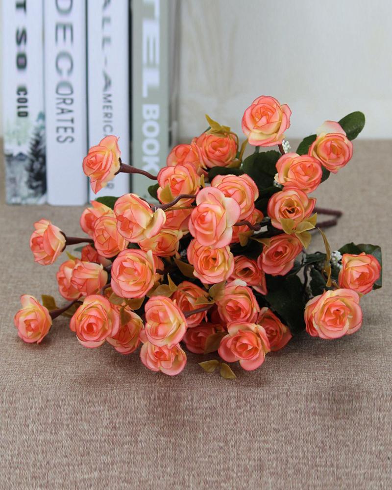 

15 Heads Mini Rose Flower Artificial Flowers Bouquet Mini Rose for Wedding Doll House Supplies Card, Orange