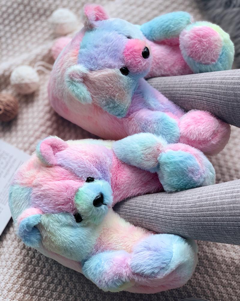 

Colorful Teddy Bear Slippers, Blue