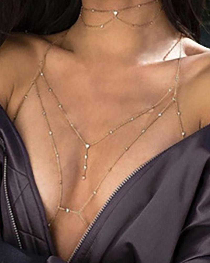

1PCS Rhinestone Decor Layered Body Chain, Gold