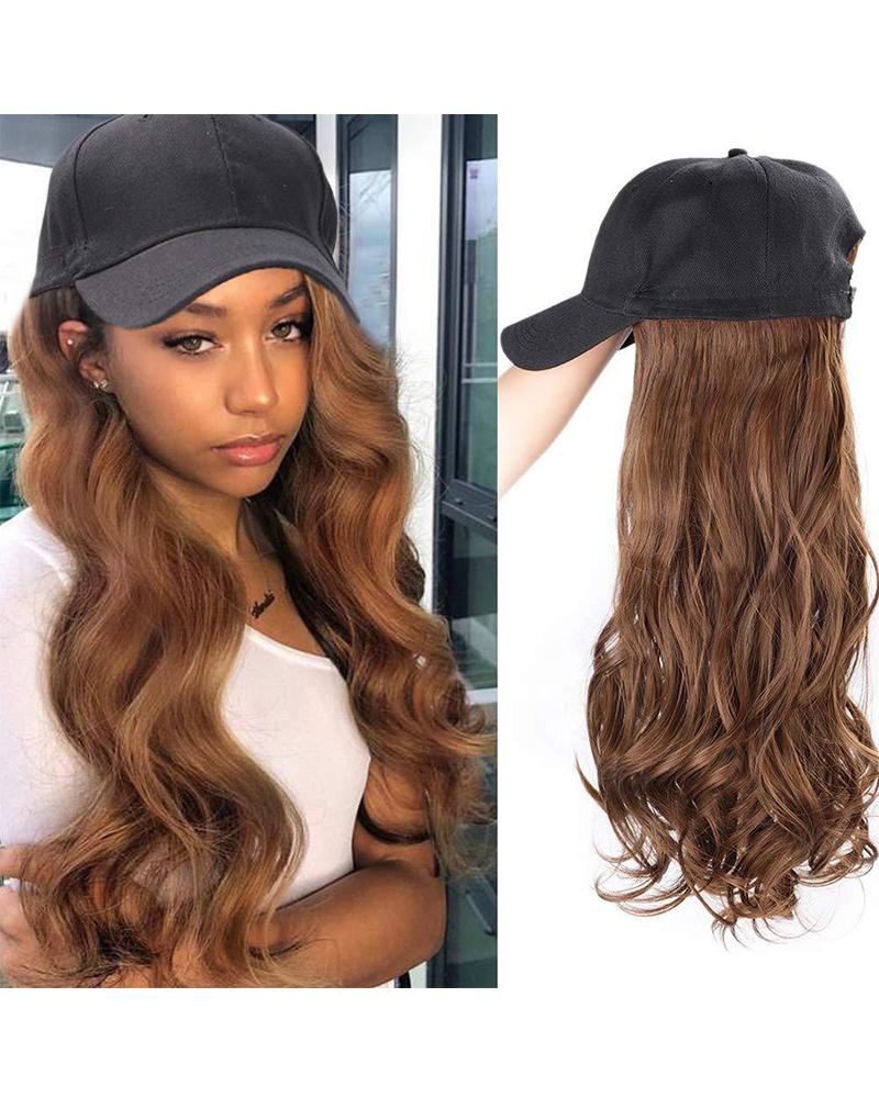 

Wig Hat Long Curly Hair Wig Hair Wavy Natural Wave Wig Hat, Brown