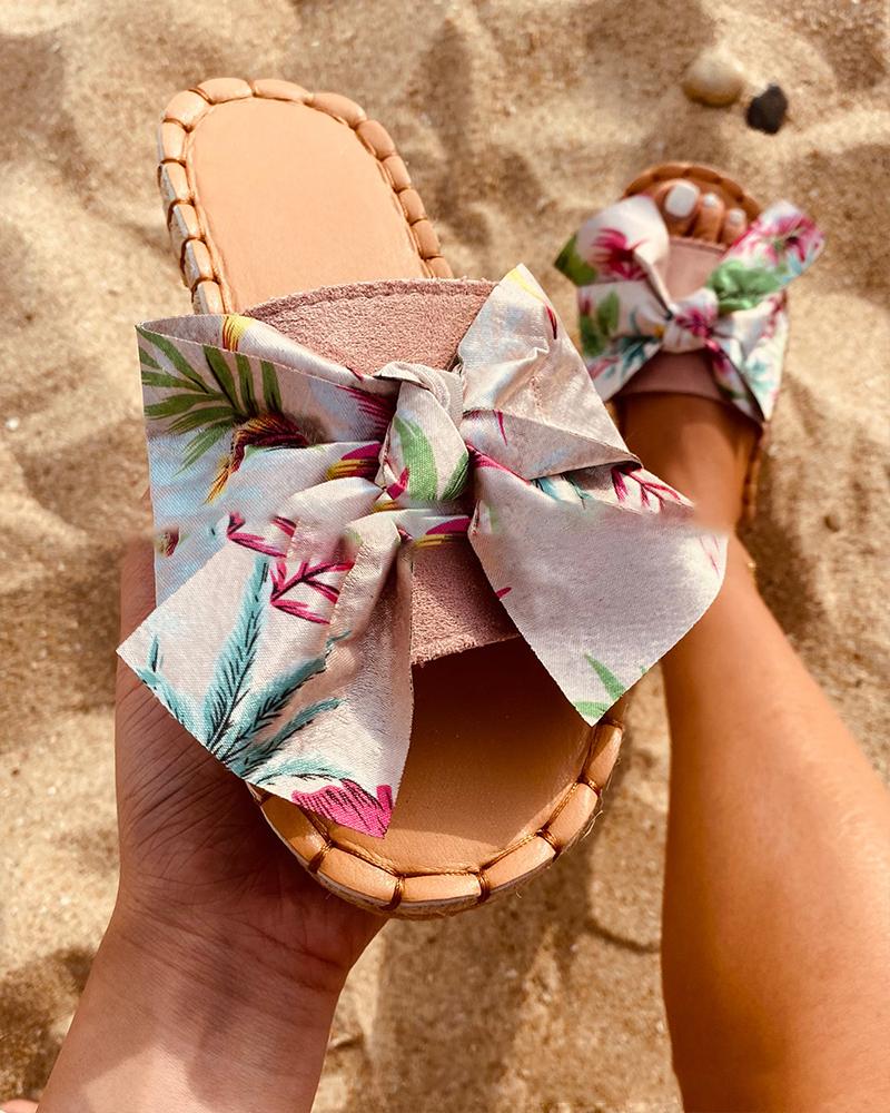 

Round-toe Suede PU Splicing Bow Flat Slippers, Pink