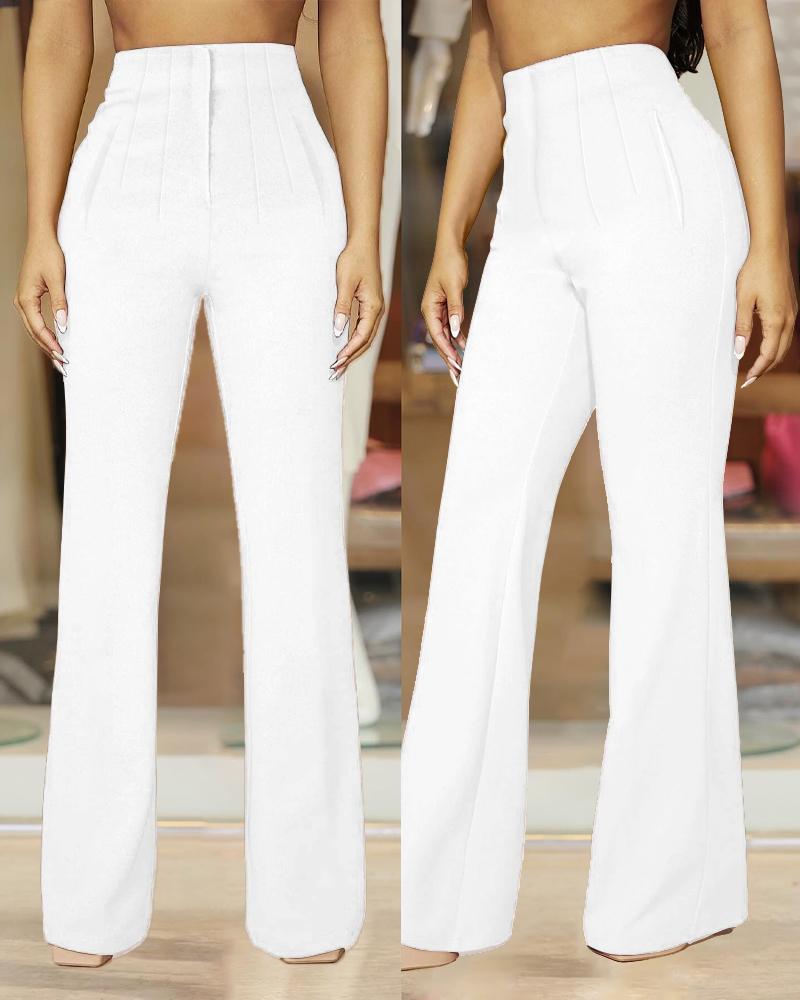 

High Waist Ruched Flared Work Pants, White
