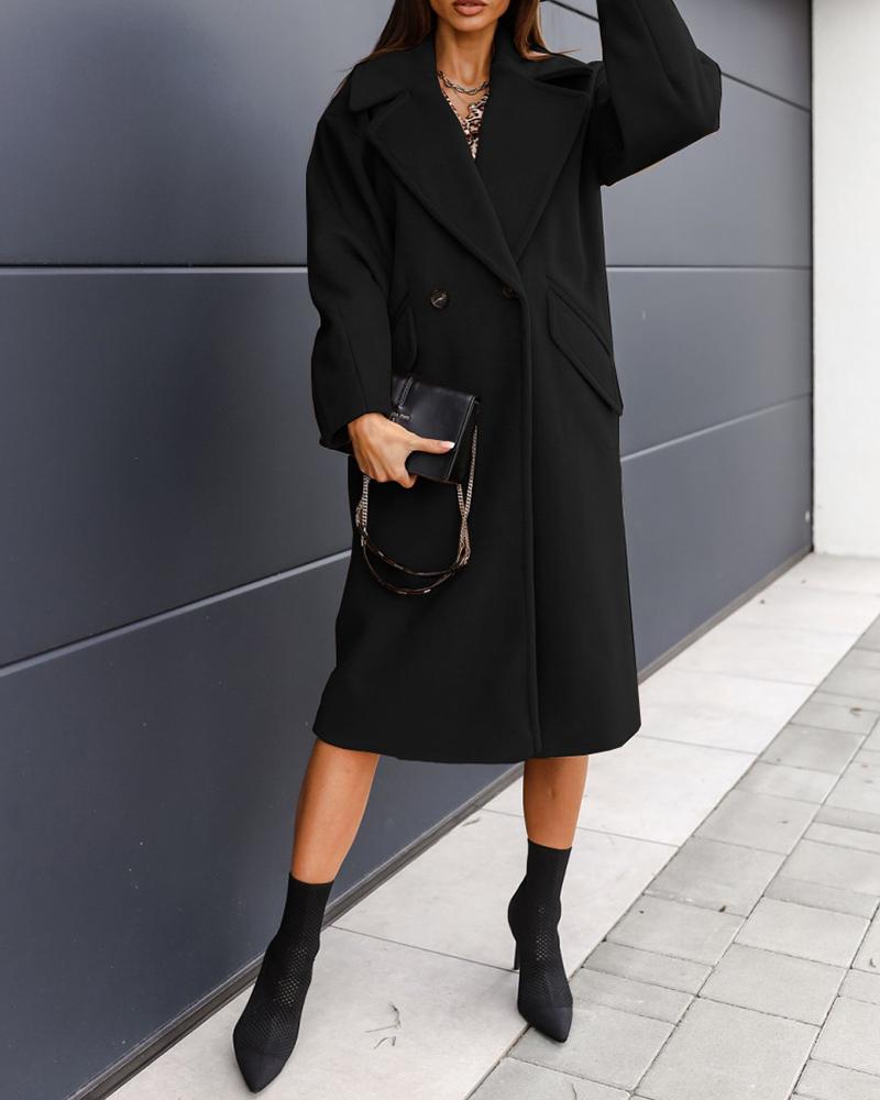 

Pocket Button Design Long Sleeve Coat, Black
