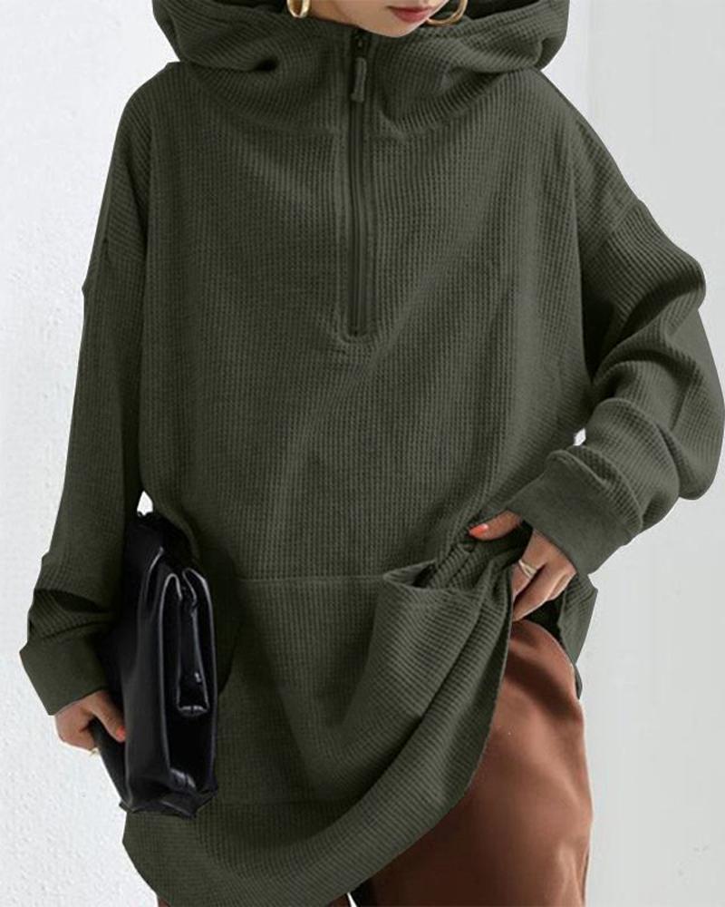 

Long Sleeve Zip Front Casual Hoodie, Green