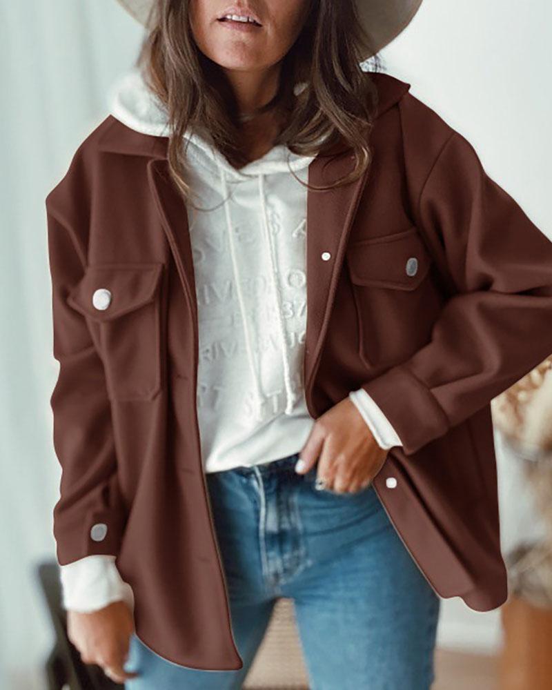 

Buttoned Pocket Design Long Sleeve Casual Coat, Coffee