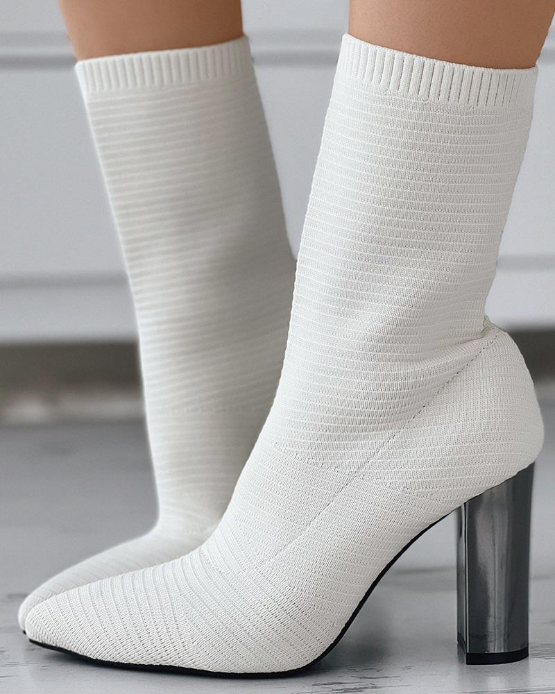 

Point Toe Chunky Ankle Boots, Beige
