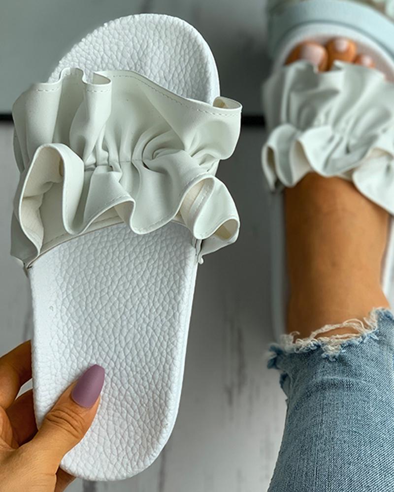 

Ruched Open Toe Casual Slippers, White