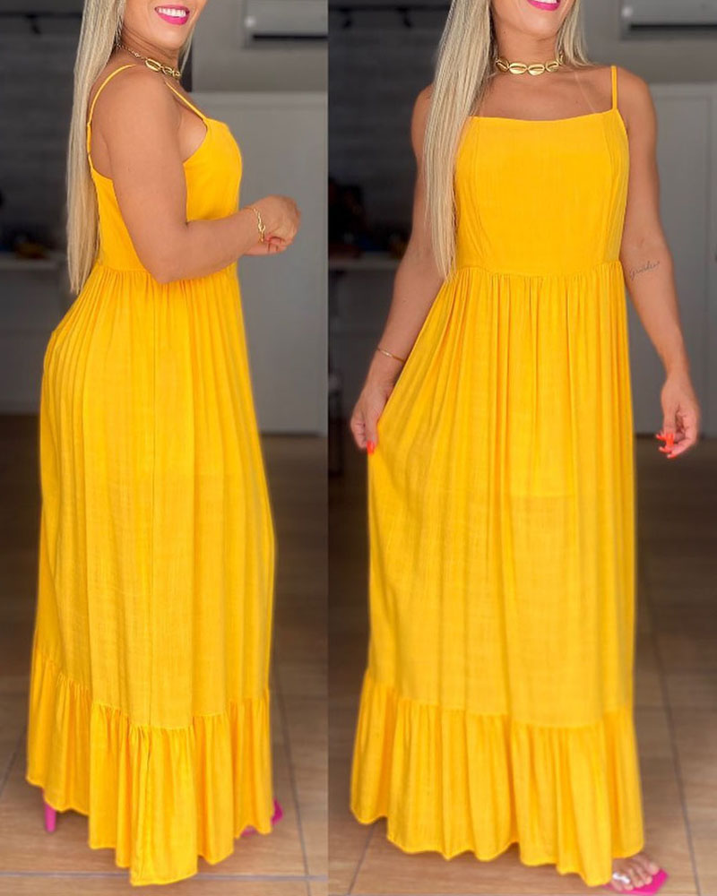 

Spaghetti Strap Ruffle Hem Casual Maxi Dress, Yellow