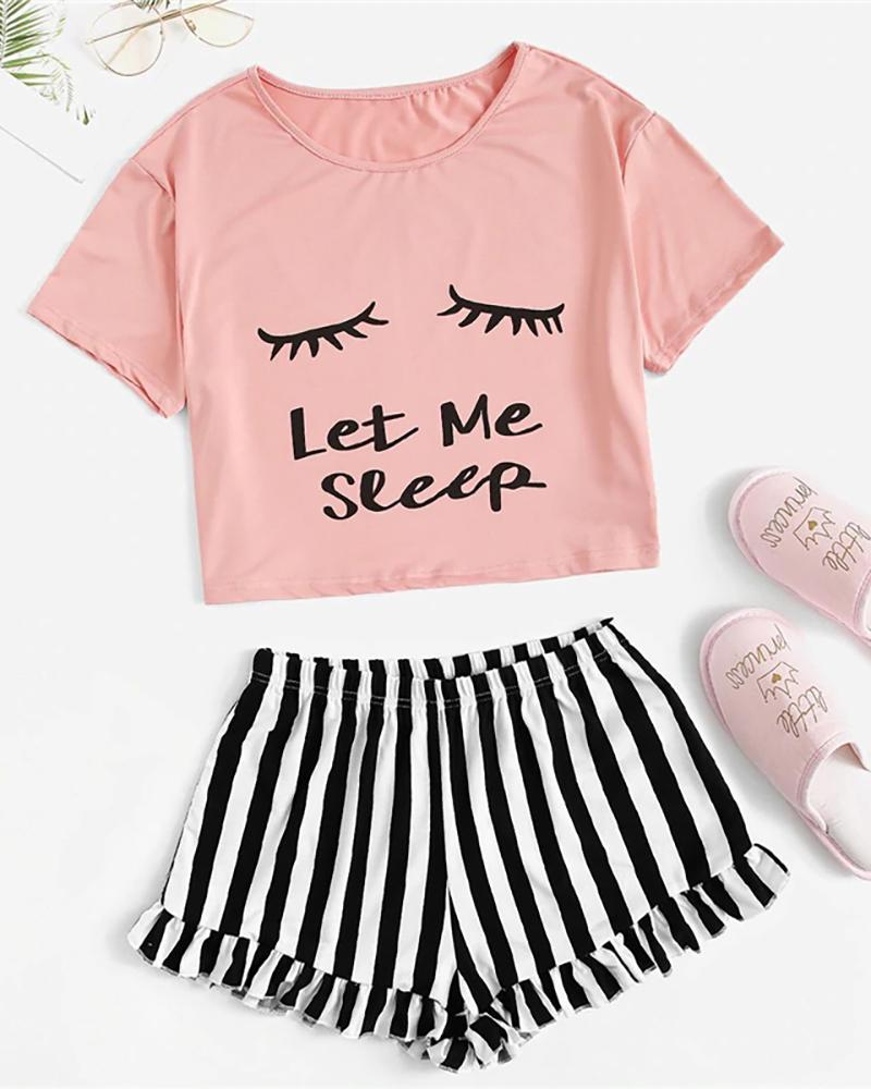

Short Sleeve Striped Pajamas Set, Pink