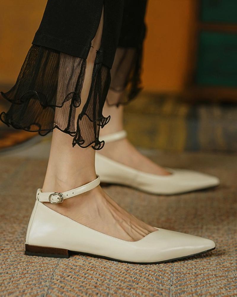 

Ankle Strap Buckled Pointed Toe Casual Shoes, White