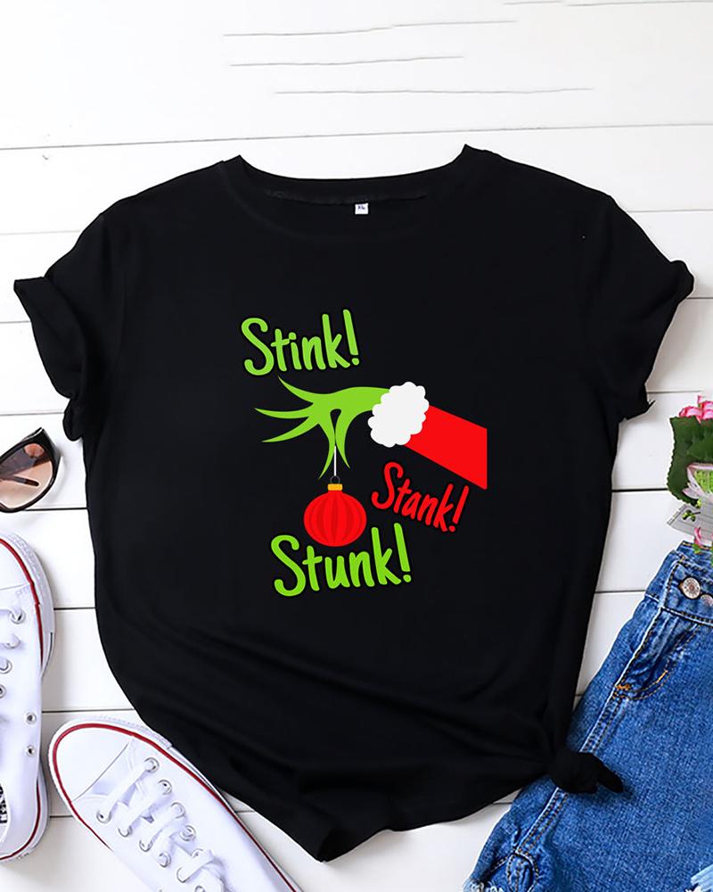 

Christmas Letter Grinch Hand Lantern Print Short Sleeve T-shirt, Black