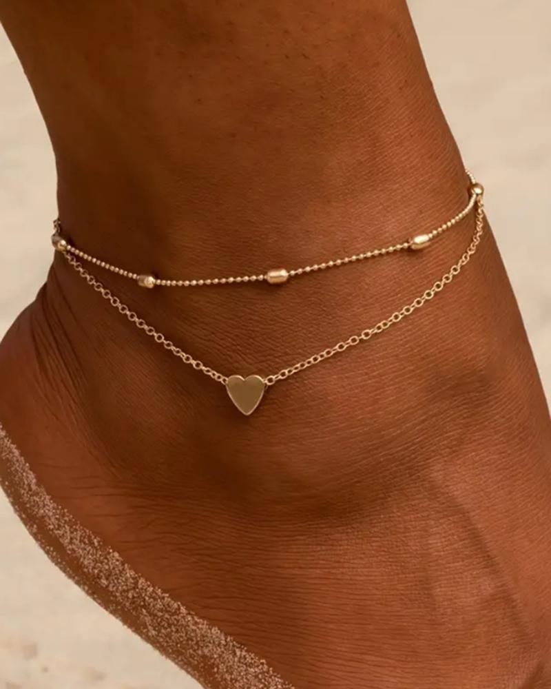 

2pcs Layered Adjustable Foot Jewelry Decoration Summer Beach Dainty Anklets Set, Gold