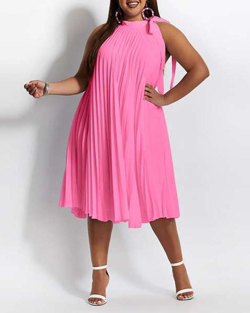 

Plus Size Tied Detail Sleeveless Pleated Casual Dress, Pink