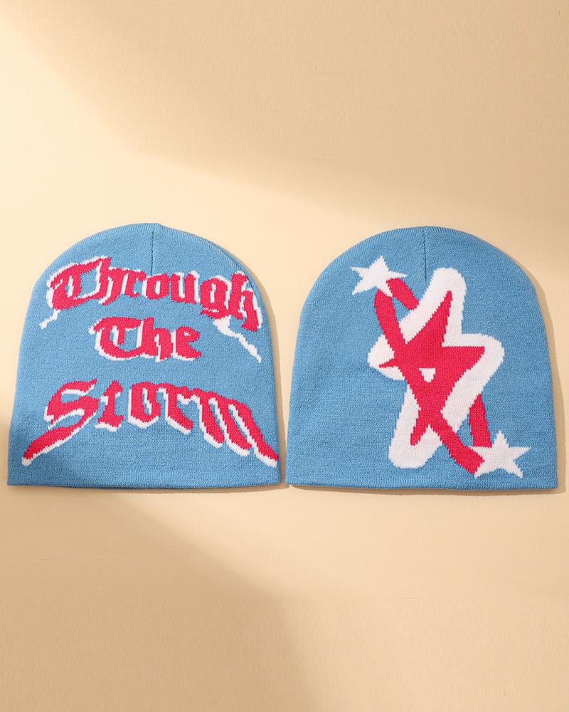 

Through The Storm Graphic Pattern Warm Winter Beanie Hat, Blue