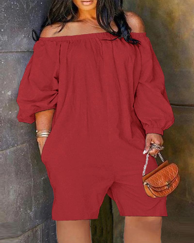 

Plus Size Off Shoulder Pocket Design Casual Romper, Red