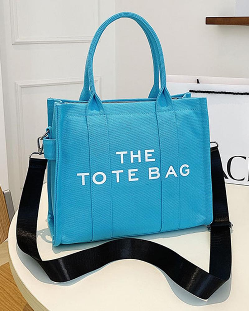 

Trendy Letter Print Crossbody Adjustable Strap Satchel Tote Bag, Sky blue