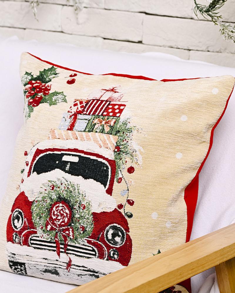 

1pc Christmas Pillow Cover 18x18inch Farmhouse Pillow Cover Holiday Rustic Pillow Case Sofa Couch Throw Christmas Decoration, Style2