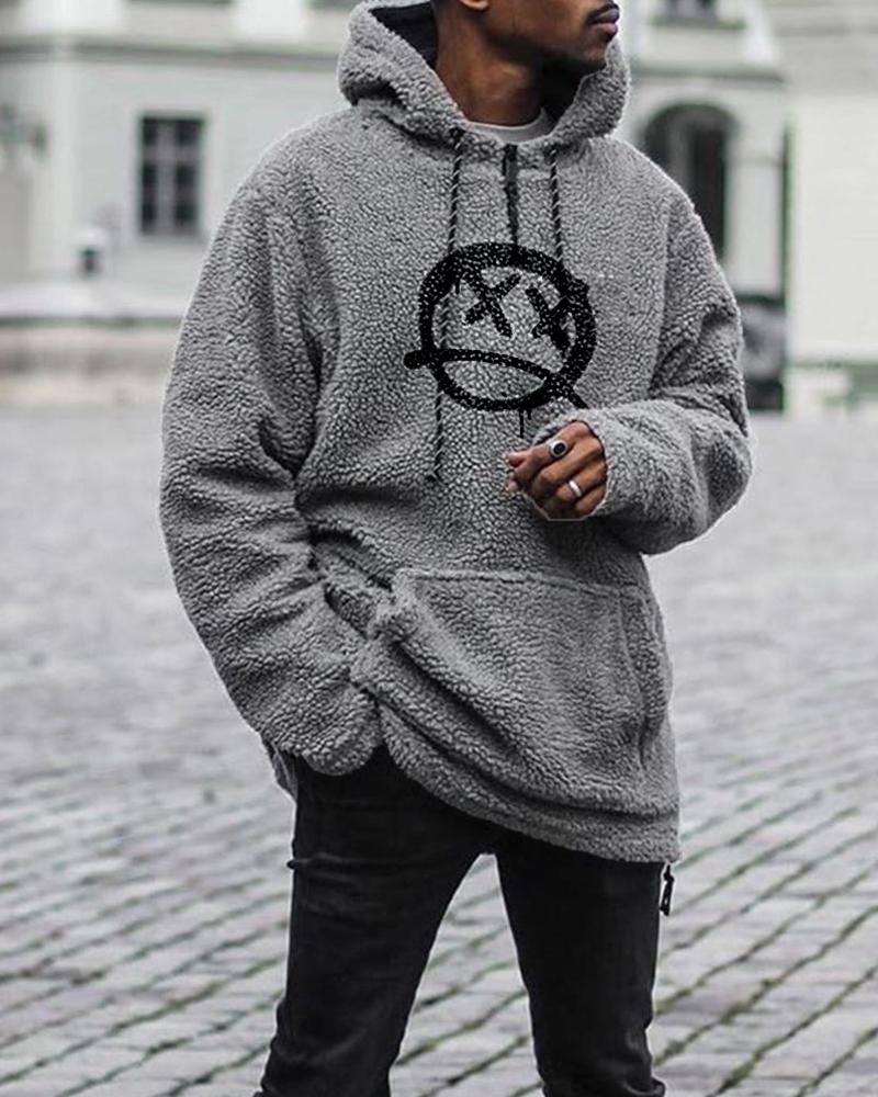 

Cartoon Printing Long Sleeve Hooded Sweatshirt, Gray